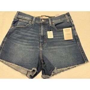 Women’s Levi Heritage Blue Denim High Rise Stretch Fringe Jean  Shorts Sz 12 New